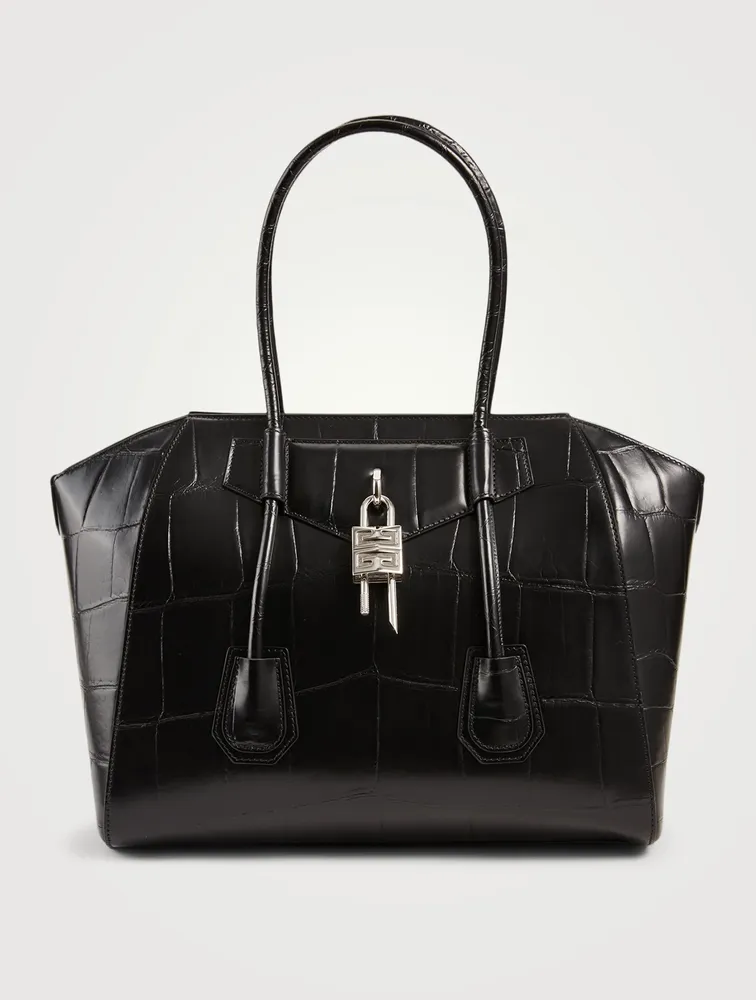 Medium Antigona Croc-Embossed Leather Bag With Lock