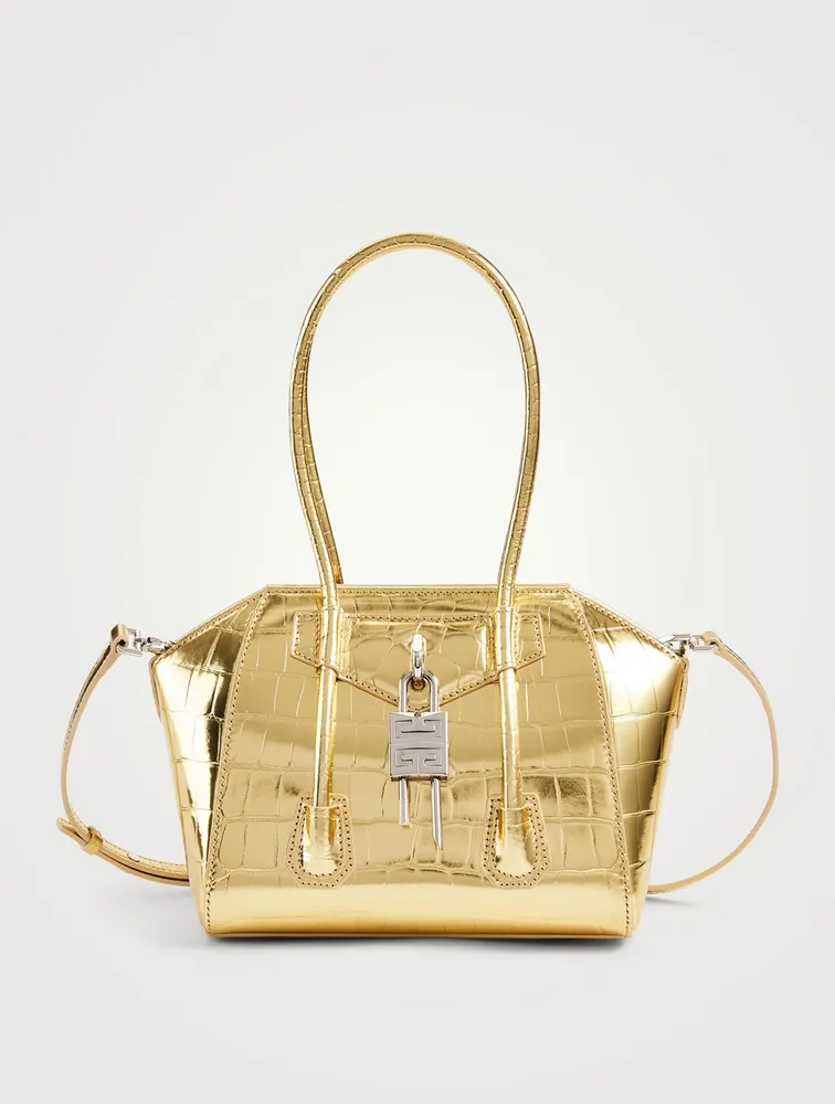 Mini Antigona Metallic Croc-Embossed Leather Bag With Lock