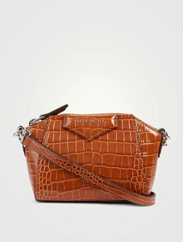 Nano Antigona Croc-Embossed Leather Crossbody Bag