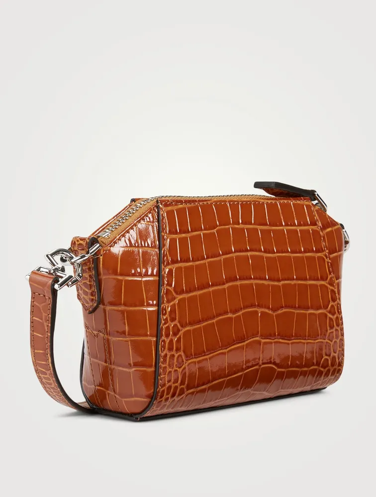 Nano Antigona Croc-Embossed Leather Crossbody Bag