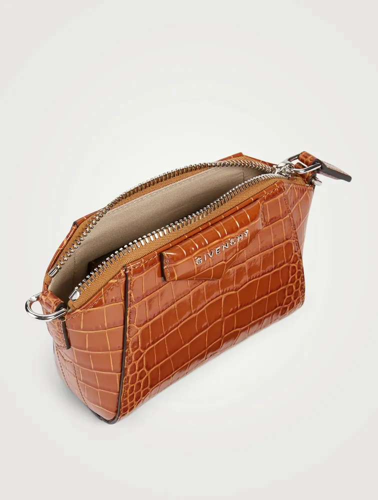Nano Antigona Croc-Embossed Leather Crossbody Bag
