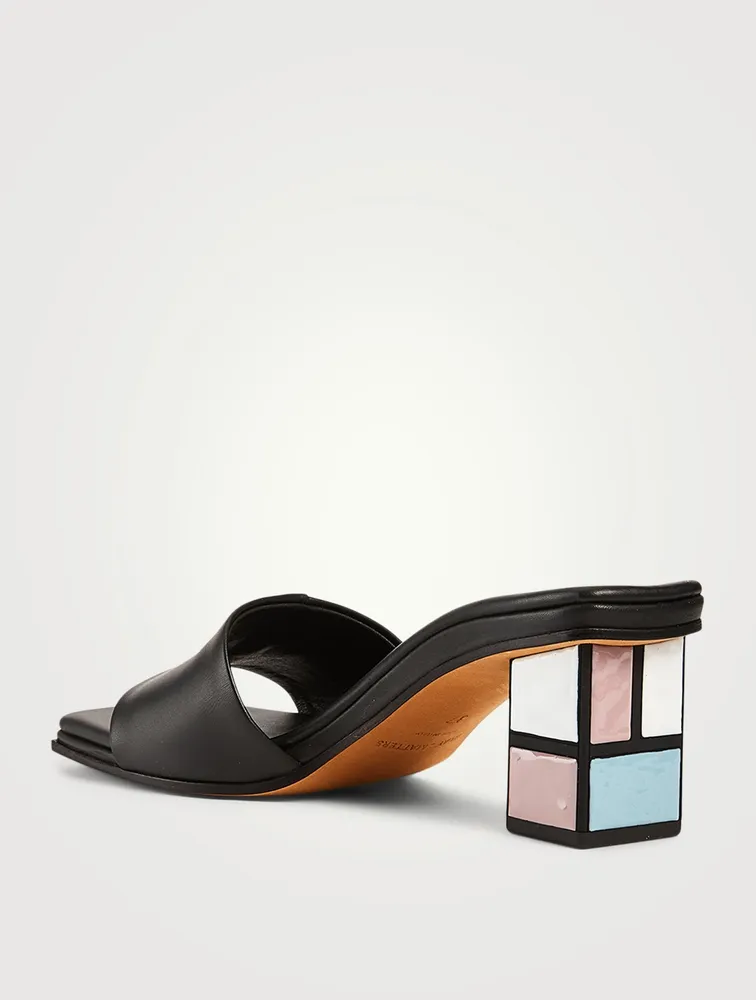 Quadro Leather Heeled Mule Sandals