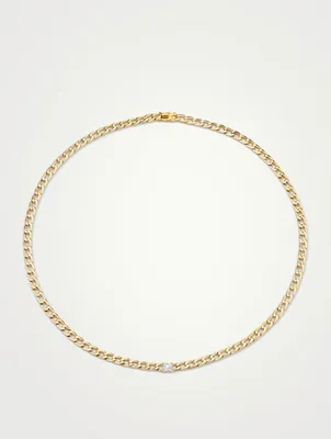 18K Gold Cuban Link Necklace With Round Diamond