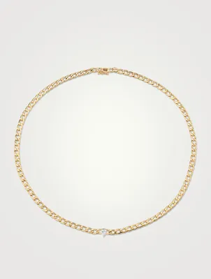 18K Gold Chain Necklace With Pear Diamond