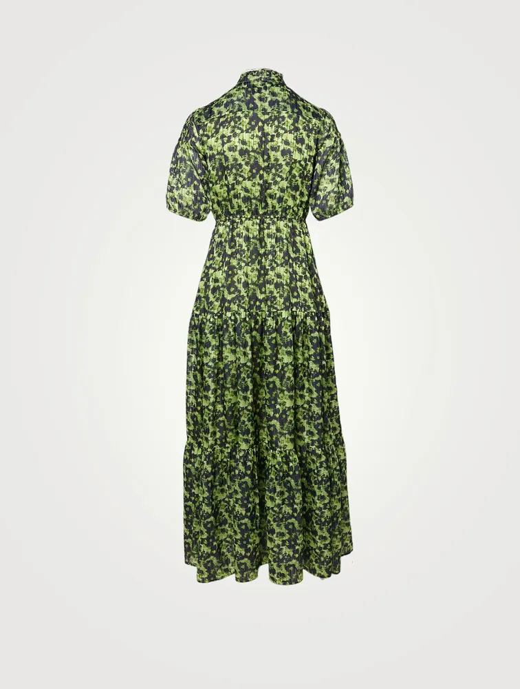 Bella Recycled Polyester Puff-Sleeve Maxi Dress Camouflage Print