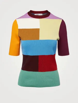 Patchwork Knit Short-Sleeve Top