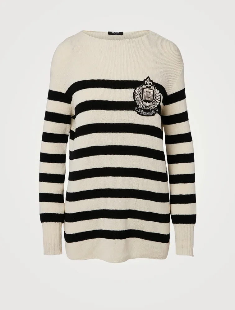 Cotton-Blend Knit Sweater With Badge