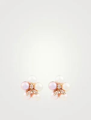 18K Rose Gold Floral Earrings With Pearls And Diamonds