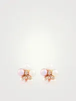 18K Rose Gold Floral Earrings With Pearls And Diamonds