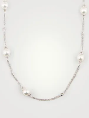 18K White Gold Necklace With Pearls And Diamonds