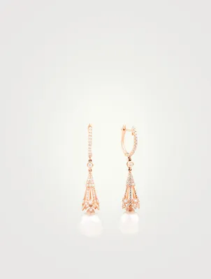 18K Rose Gold Drop Earrings With Pearls And Diamonds
