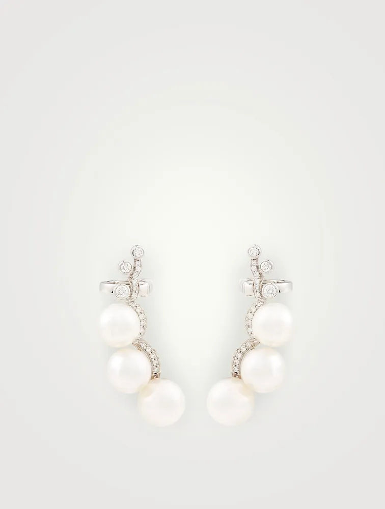 18K White Gold Cluster Earrings With Pearls And Diamonds