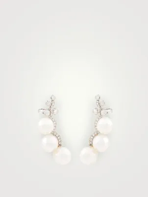 18K White Gold Cluster Earrings With Pearls And Diamonds