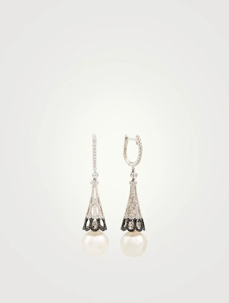 18K Gold Drop Earrings With Pearls And Diamonds