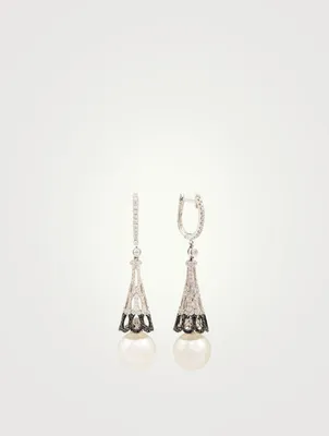 18K Gold Drop Earrings With Pearls And Diamonds