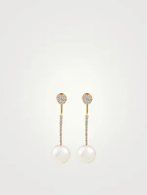 18K Gold Drop Chain Earrings With Pearls And Diamonds