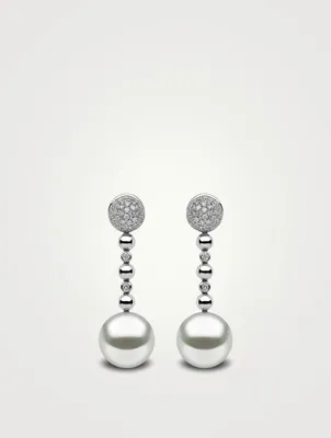 18K White Gold Drop Earrings With Pearls And Diamonds
