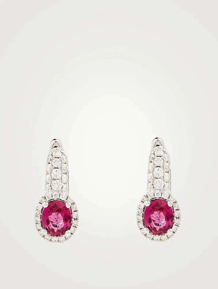 18K White Gold Drop Earrings With Ruby And Diamonds