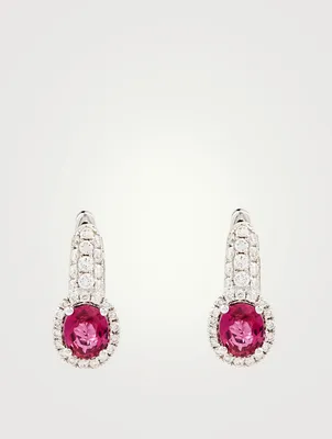 18K White Gold Drop Earrings With Ruby And Diamonds