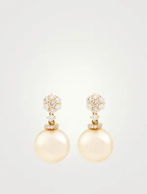 18K Gold Stud Earrings With Pearls And Diamonds