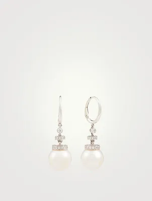 18K White Gold Drop Earrings With Pearls And Diamonds