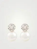 18K Gold Stud Earrings With Pearls And Diamonds