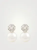 18K White Gold Stud Earrings With Pearls And Diamonds