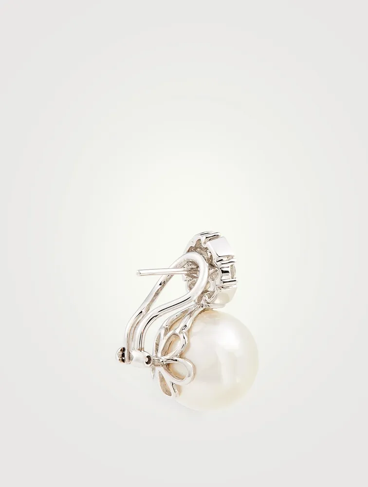 18K White Gold Stud Earrings With Pearls And Diamonds