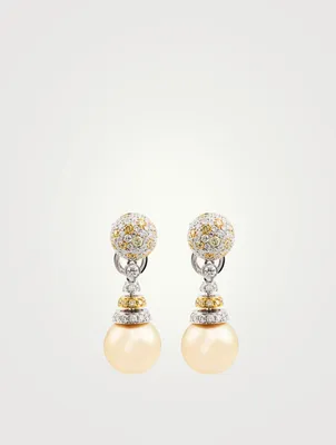 18K White And Yellow Gold Drop Earrings With Pearls And Diamonds