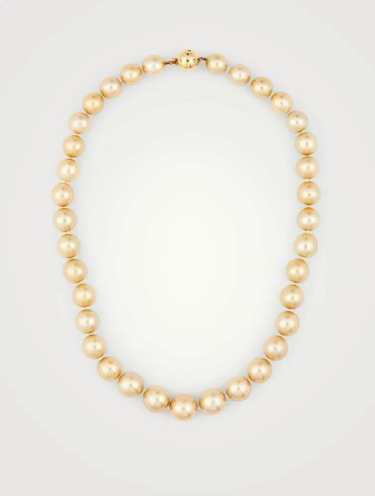 18K Gold Pearl Necklace With Diamonds