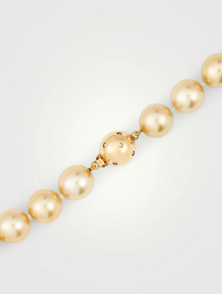 18K Gold Pearl Necklace With Diamonds