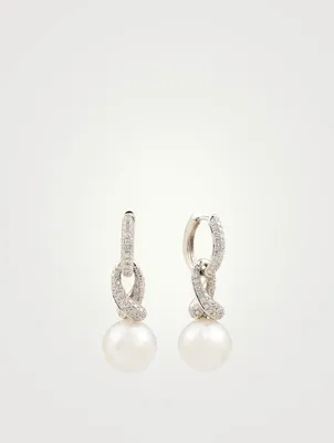 18K White Gold Drop Earrings With Pearls And Diamonds