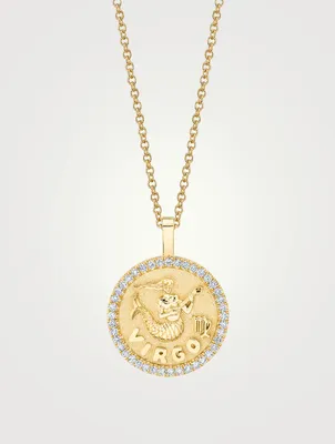 18K Gold Zodiac Virgo Coin Pendant Necklace With Diamonds