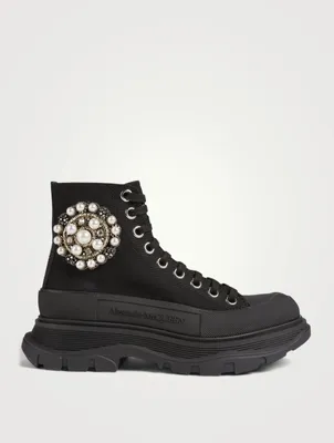 Tread Slick Canvas Platform High-Top Sneakers With Pearl Embroidery