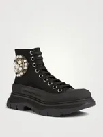 Tread Slick Canvas Platform High-Top Sneakers With Pearl Embroidery