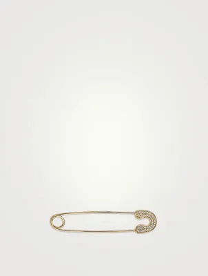 14K Gold Large Safety Pin Brooch With Diamonds