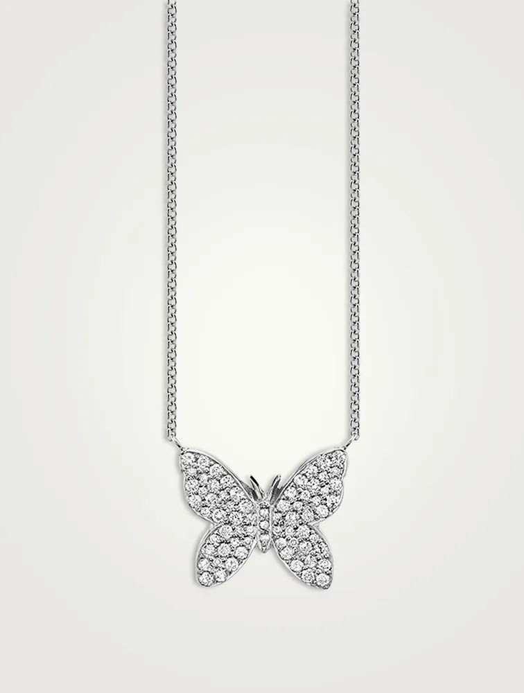 14K White Gold Butterfly Necklace With Diamonds