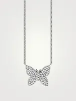 14K White Gold Butterfly Necklace With Diamonds