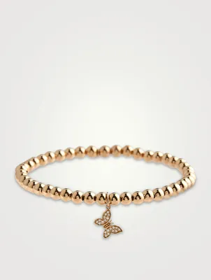 14K Gold Beaded Bracelet With Butterfly Charm