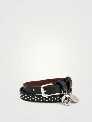 Double Strap Studded Leather Bracelet