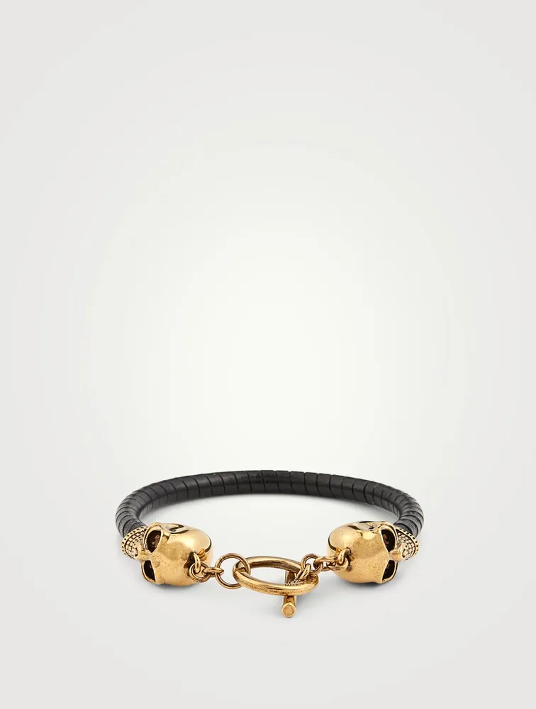 Twin Skull Leather Bracelet