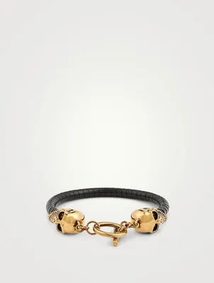 Twin Skull Leather Bracelet