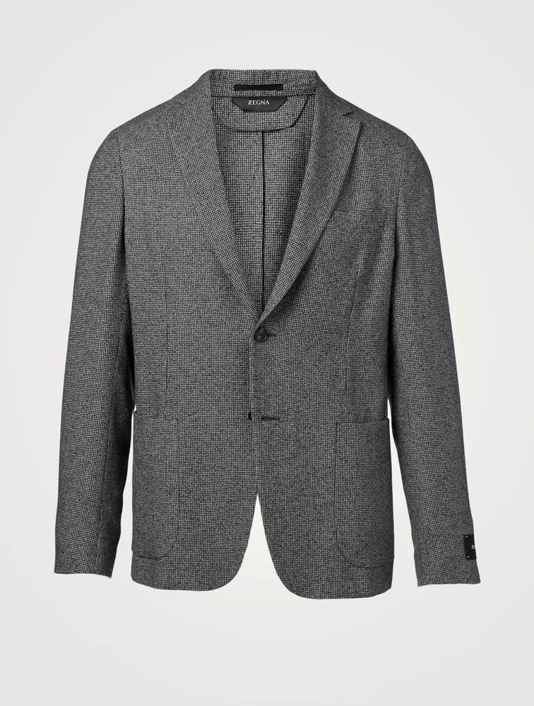 Single-Breasted Jacket Micro Grid Print