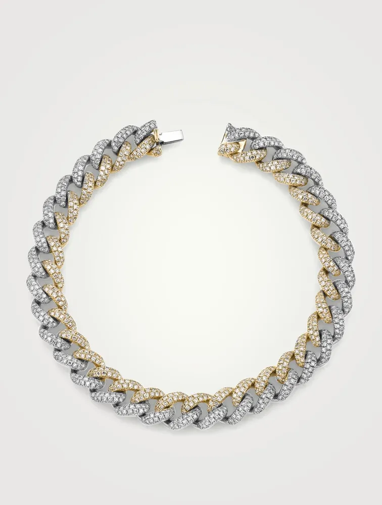 Two-Tone 18K Gold Link Bracelet With Pavé Diamonds