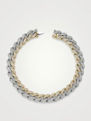 Two-Tone 18K Gold Link Bracelet With Pavé Diamonds