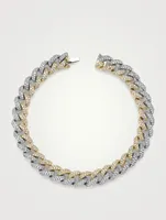 Two-Tone 18K Gold Link Bracelet With Pavé Diamonds