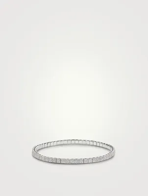 18K Gold Square Stretch Bracelet With Pavé Diamonds