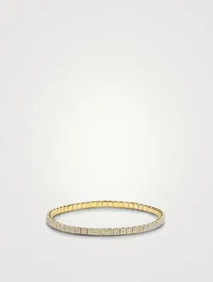18K Gold Square Stretch Bracelet With Pavé Diamonds