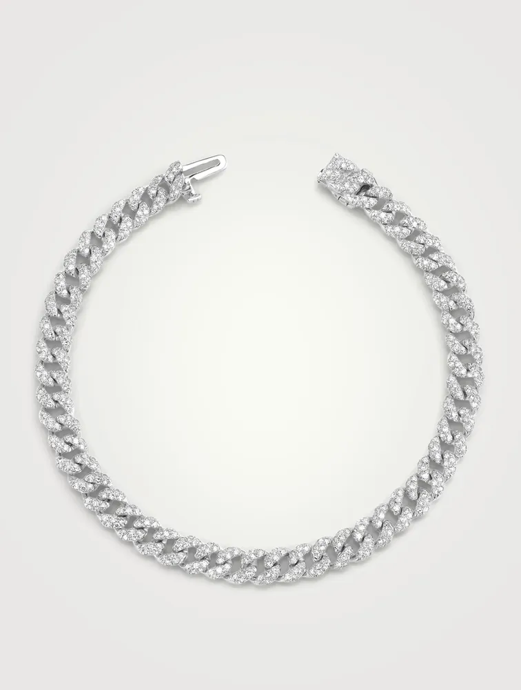 Mini White 18K Gold Bracelet With Pavé Diamonds