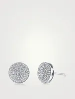 18K Gold Round Stud Earrings With Pavé Diamonds